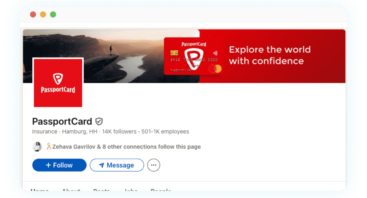 PassportCard LinkedIn company page managed by MAIA — example of MAIA's LinkedIn employer branding work